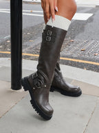 Stivali Biker al Ginocchio Platform Donna