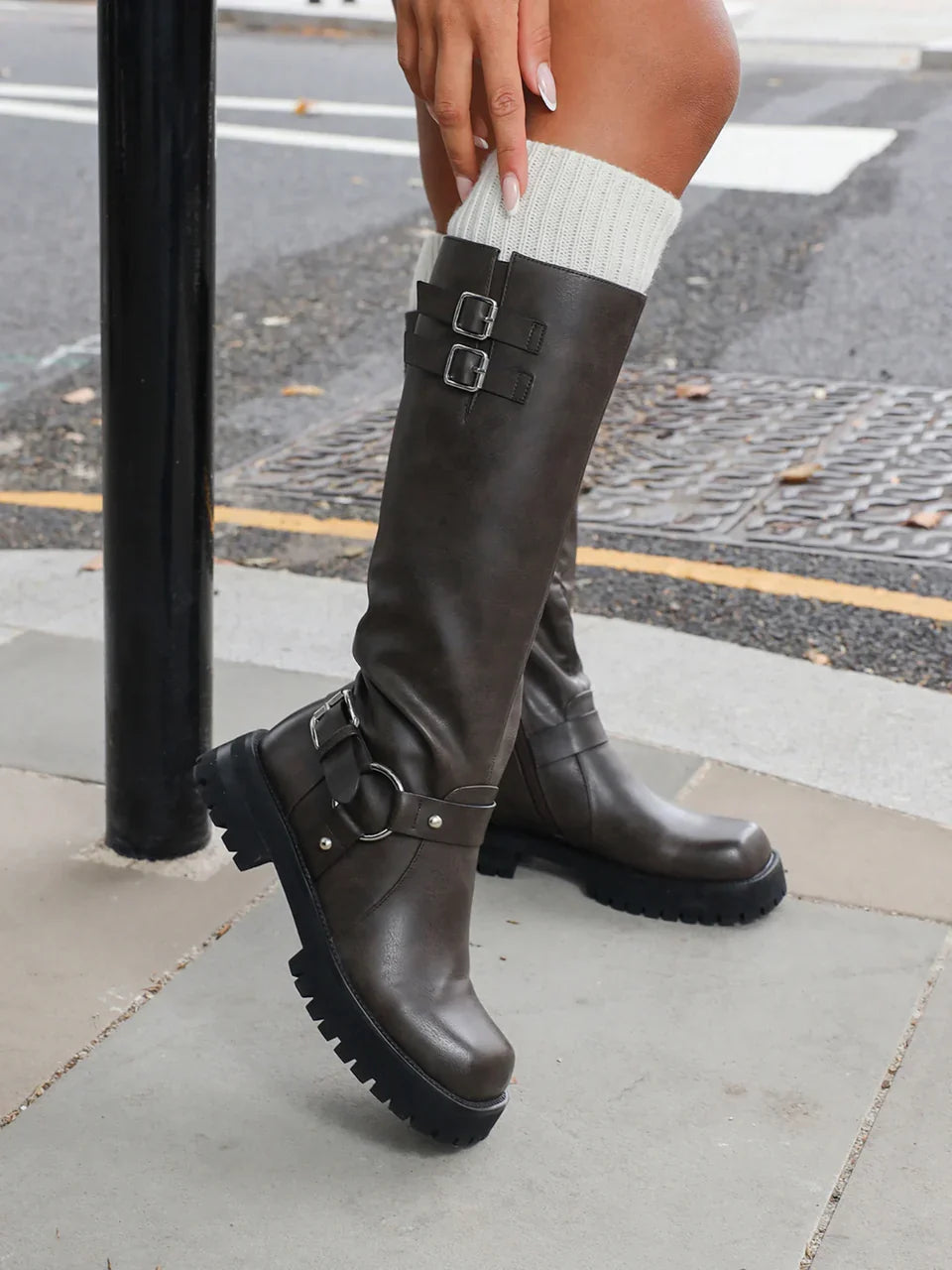 Stivali Biker al Ginocchio Platform Donna