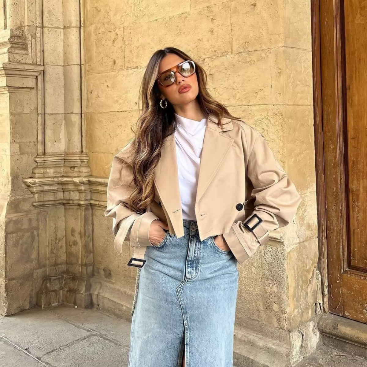 Trench Corto con Bottoni Donna