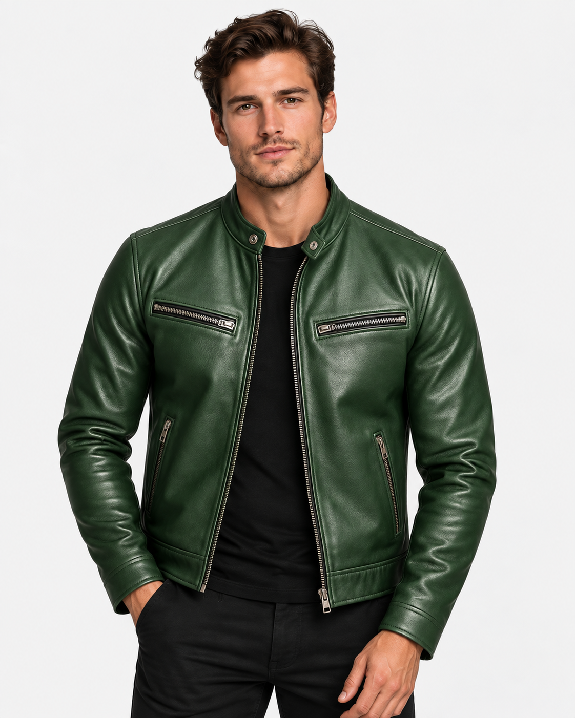 Giubbotto Ecopelle Biker con Zip Uomo