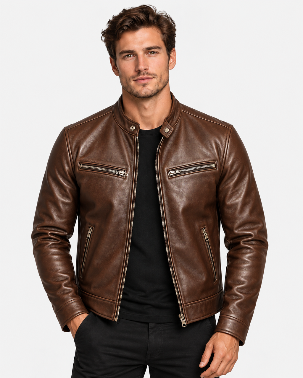 Giubbotto Ecopelle Biker con Zip Uomo