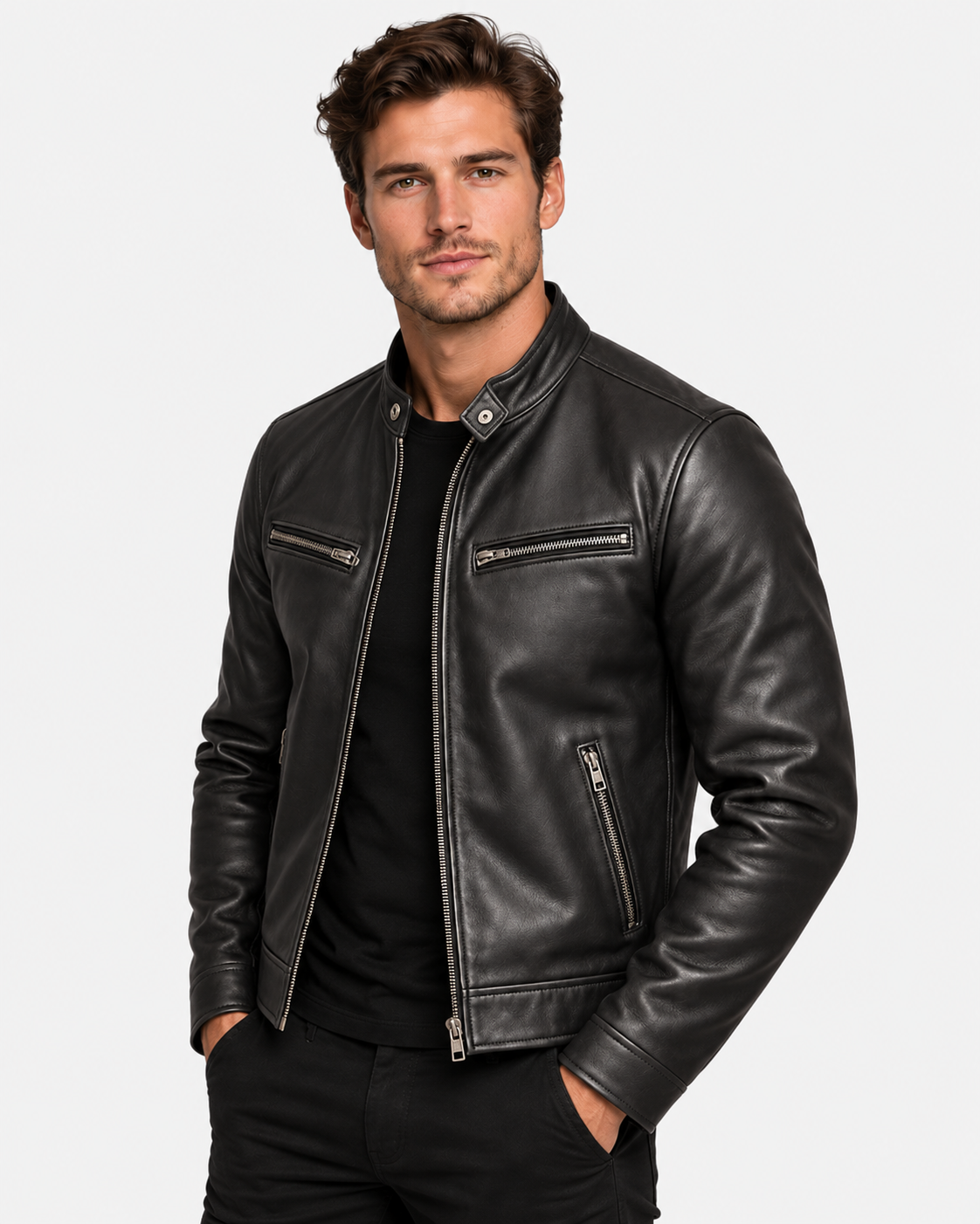 Giubbotto Ecopelle Biker con Zip Uomo