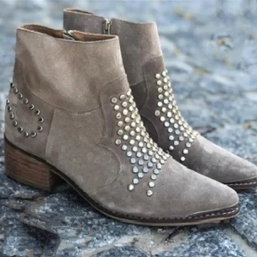 Stivaletti con Borchie Tacco Largo Donna
