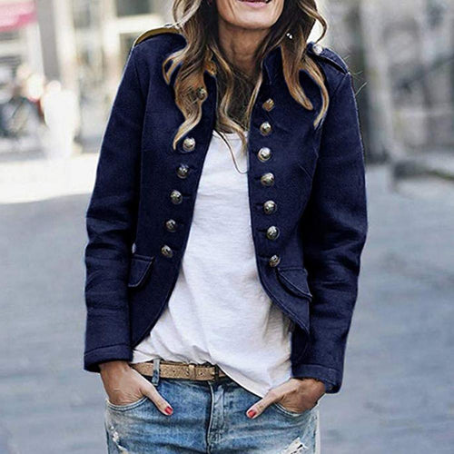 Blazer Stile Militare Collo Alto Donna