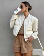 Bomber Cropped con Bottoni Donna