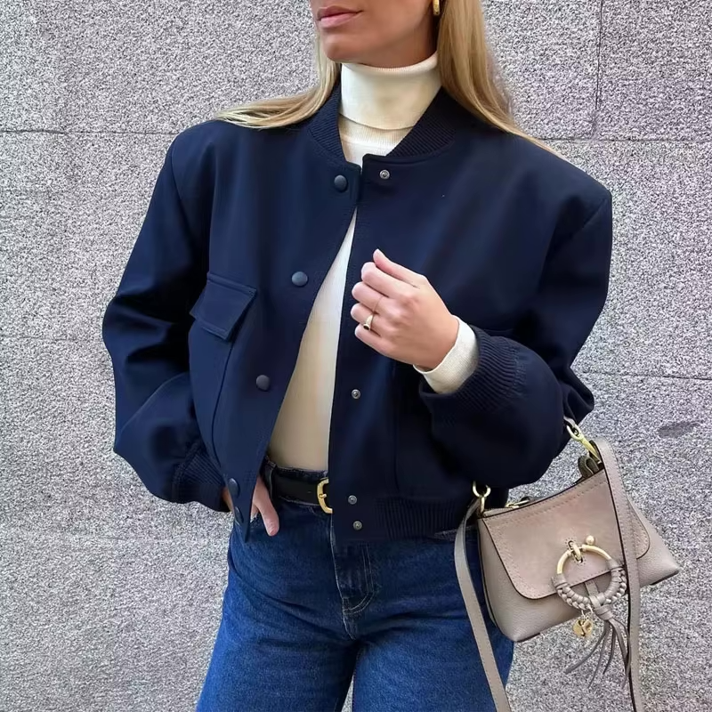 Bomber Cropped con Bottoni Donna