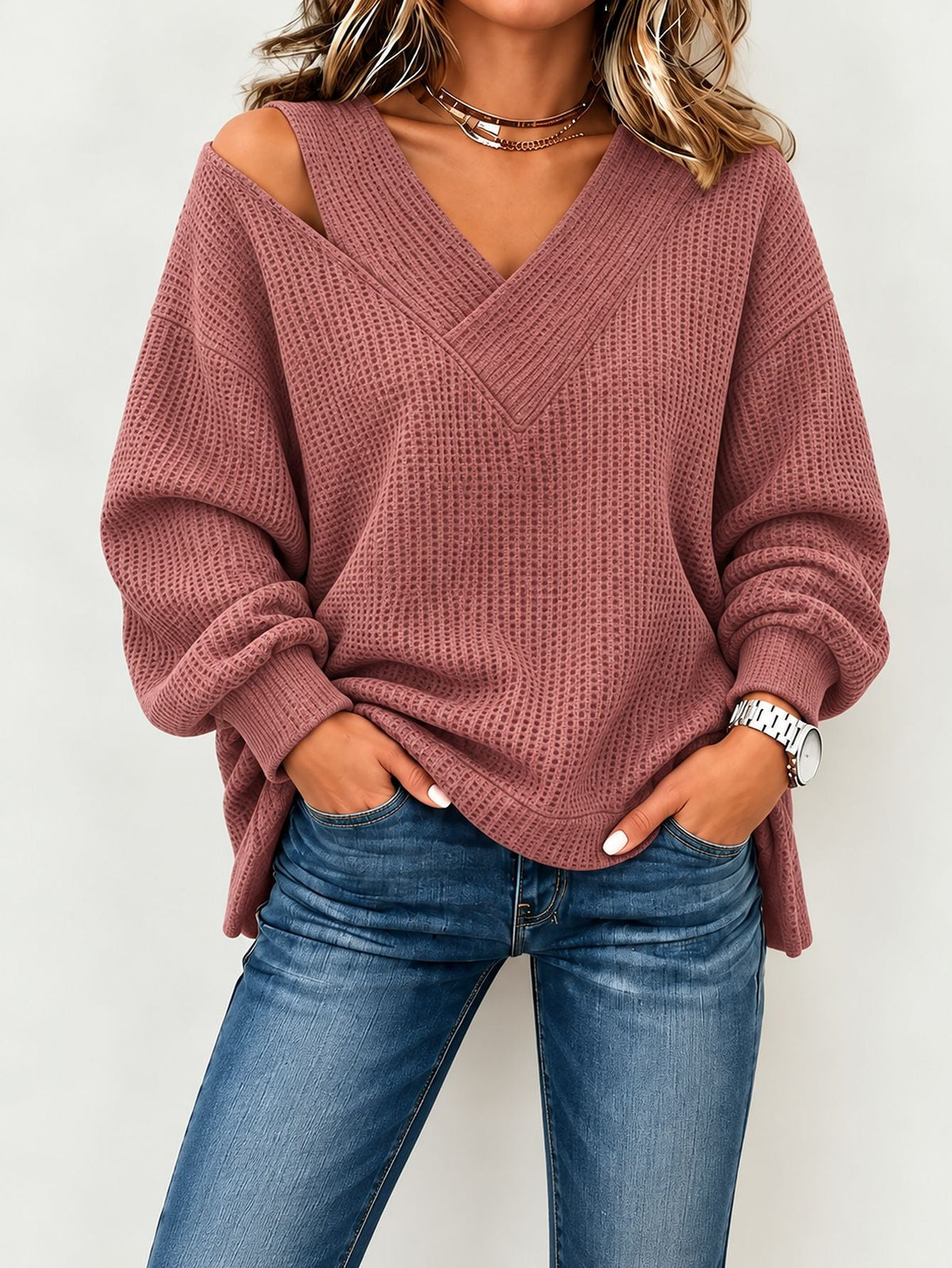 Camicetta Fluida Scollo Femminile Donna Rosa