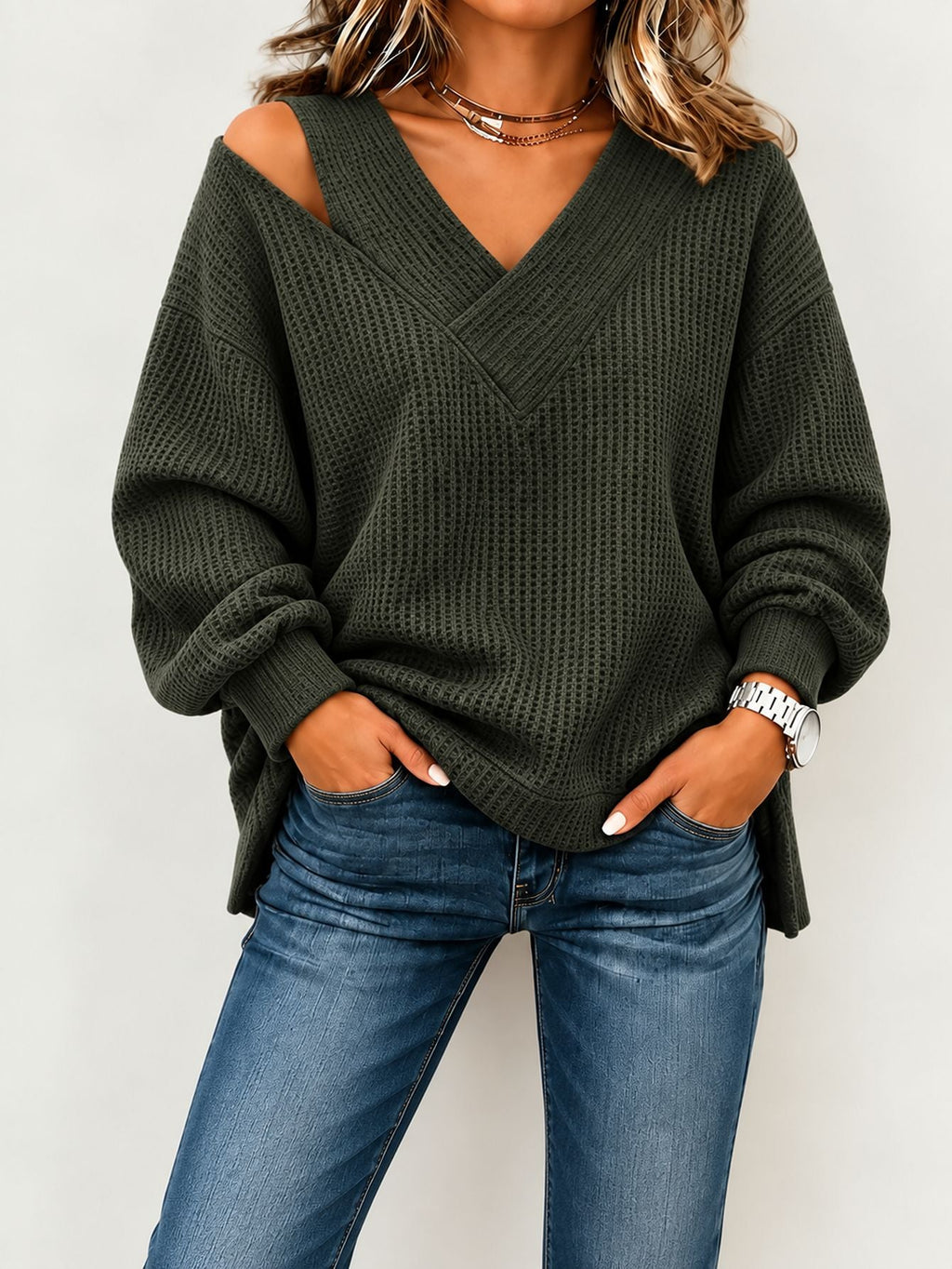 Camicetta Fluida Scollo Femminile Donna Verde