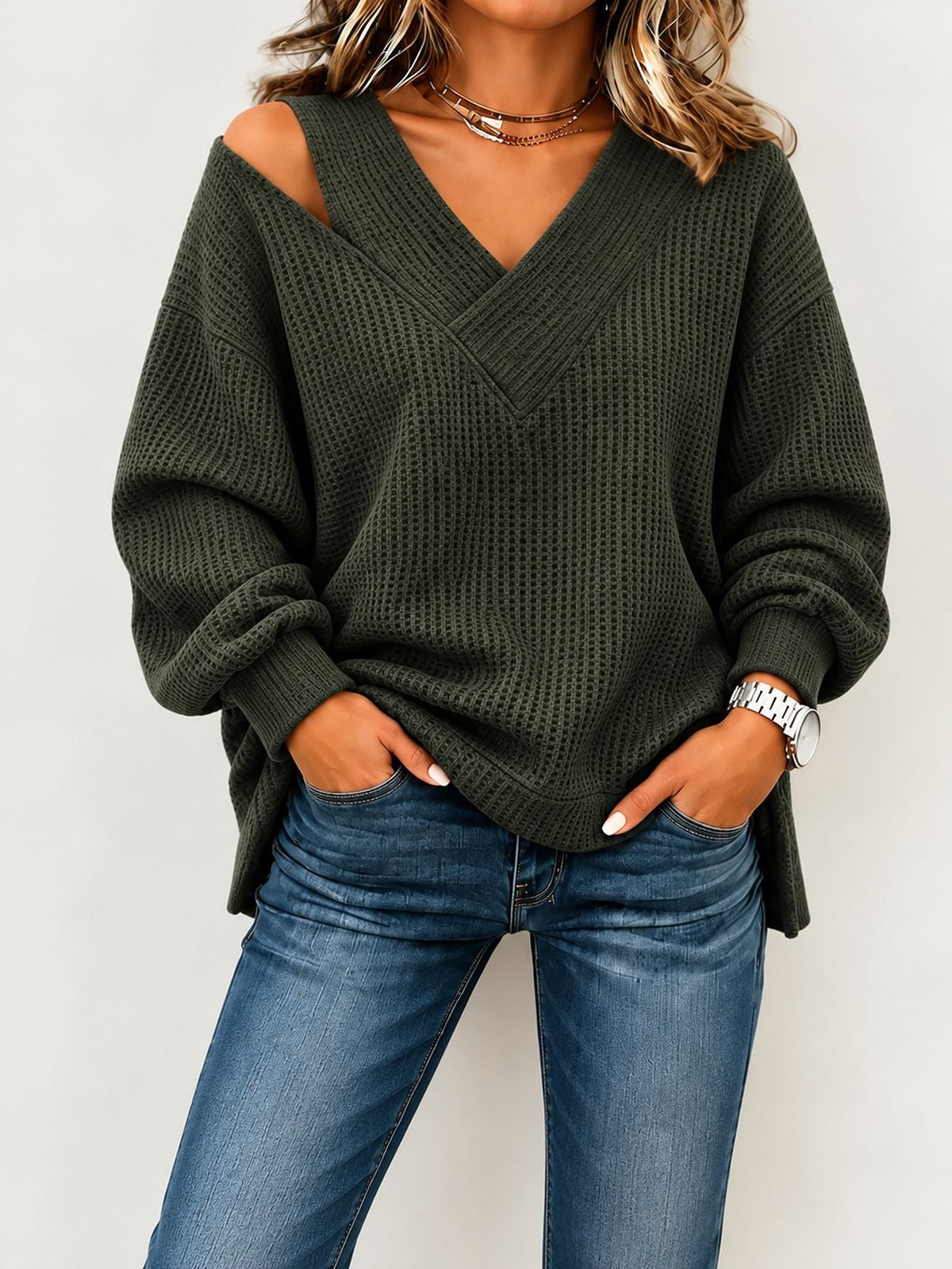 Camicetta Fluida Scollo Femminile Donna Verde