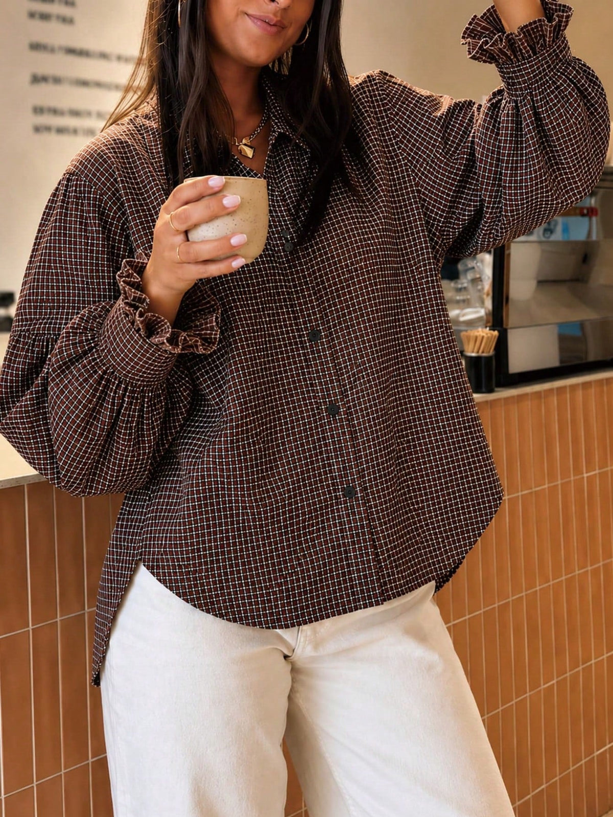 Camicia Maniche A Palloncino Donna Marrone