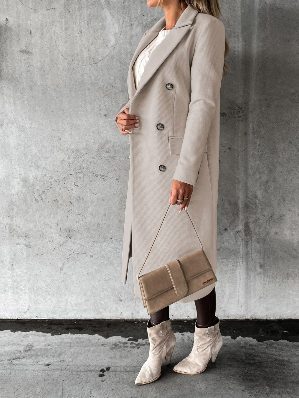 Cappotto Lungo Doppiopetto Effetto Lana Donna