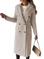 Cappotto Lungo Doppiopetto Effetto Lana Donna Beige