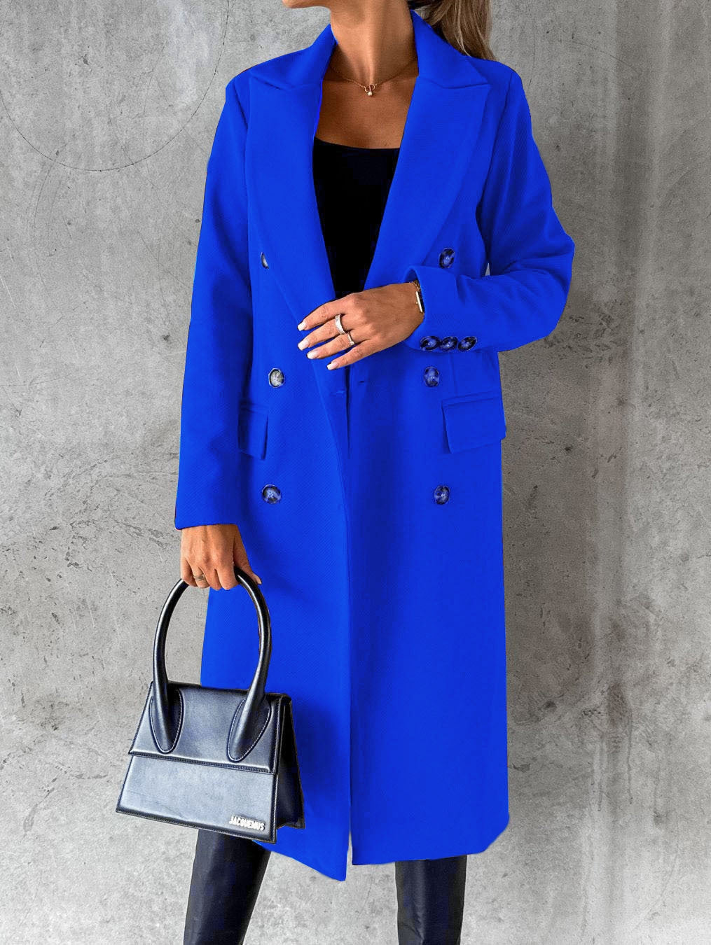 Cappotto Lungo Doppiopetto Effetto Lana Donna Blu