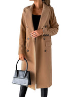 Cappotto Lungo Doppiopetto Effetto Lana Donna Kaki