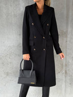Cappotto Lungo Doppiopetto Effetto Lana Donna Nero