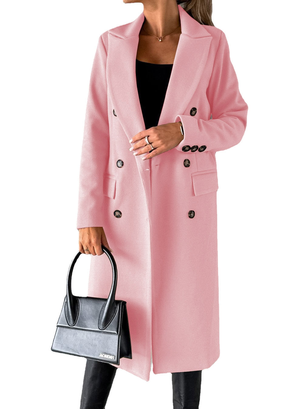 Cappotto Lungo Doppiopetto Effetto Lana Donna Rosa