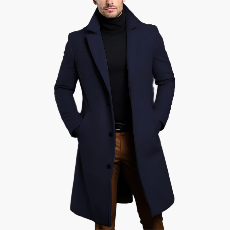 Cappotto Monopetto Misto Lana Uomo Blu