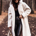 Cappotto Teddy Lungo Con Cappuccio Donna Bianco