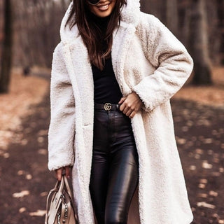 Cappotto Teddy Lungo Con Cappuccio Donna Bianco