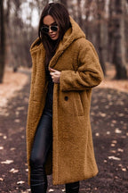 Cappotto Teddy Lungo Con Cappuccio Donna Caramello