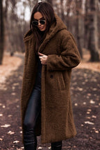 Cappotto Teddy Lungo Con Cappuccio Donna Marrone
