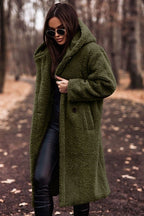 Cappotto Teddy Lungo Con Cappuccio Donna Verde