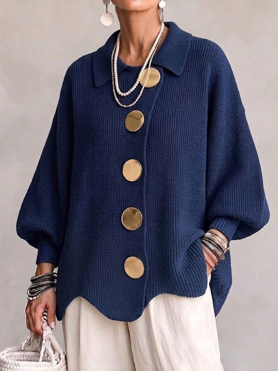 Cardigan Bottoni Dorati In Maglia Donna Blu navy