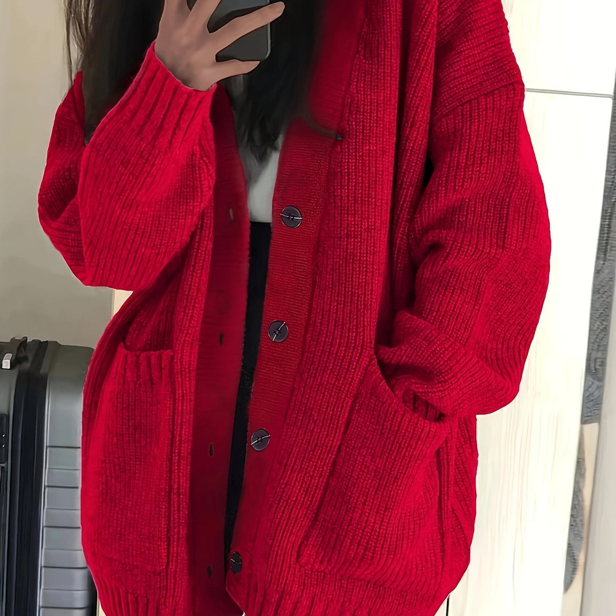 Cardigan Comodo Con Bottoni E Tasche Donna