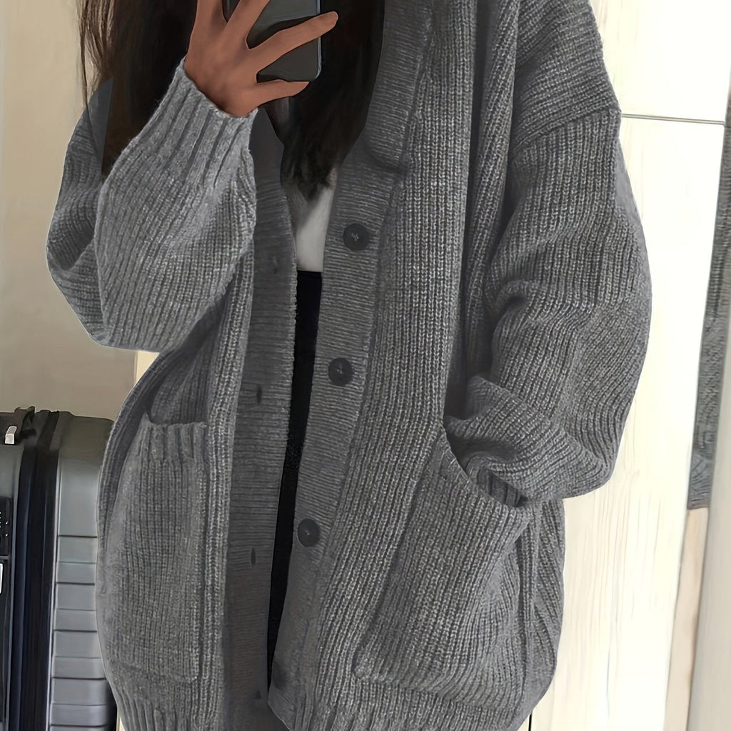 Cardigan Comodo Con Bottoni E Tasche Donna