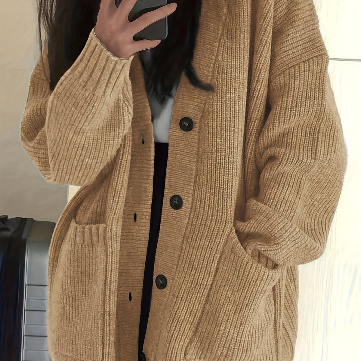Cardigan Comodo Con Bottoni E Tasche Donna