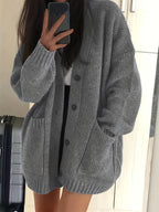 Cardigan Comodo Con Bottoni E Tasche Donna Grigio