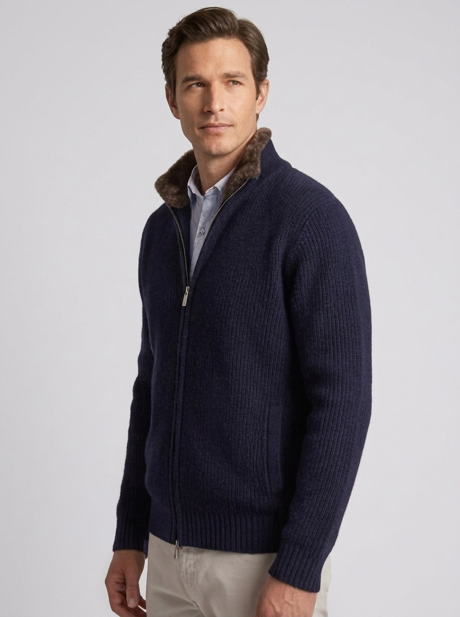 Cardigan In Maglia Collo Pelliccia Uomo