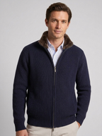 Cardigan In Maglia Collo Pelliccia Uomo Blu scuro