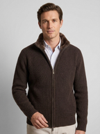 Cardigan In Maglia Collo Pelliccia Uomo Marrone scuro