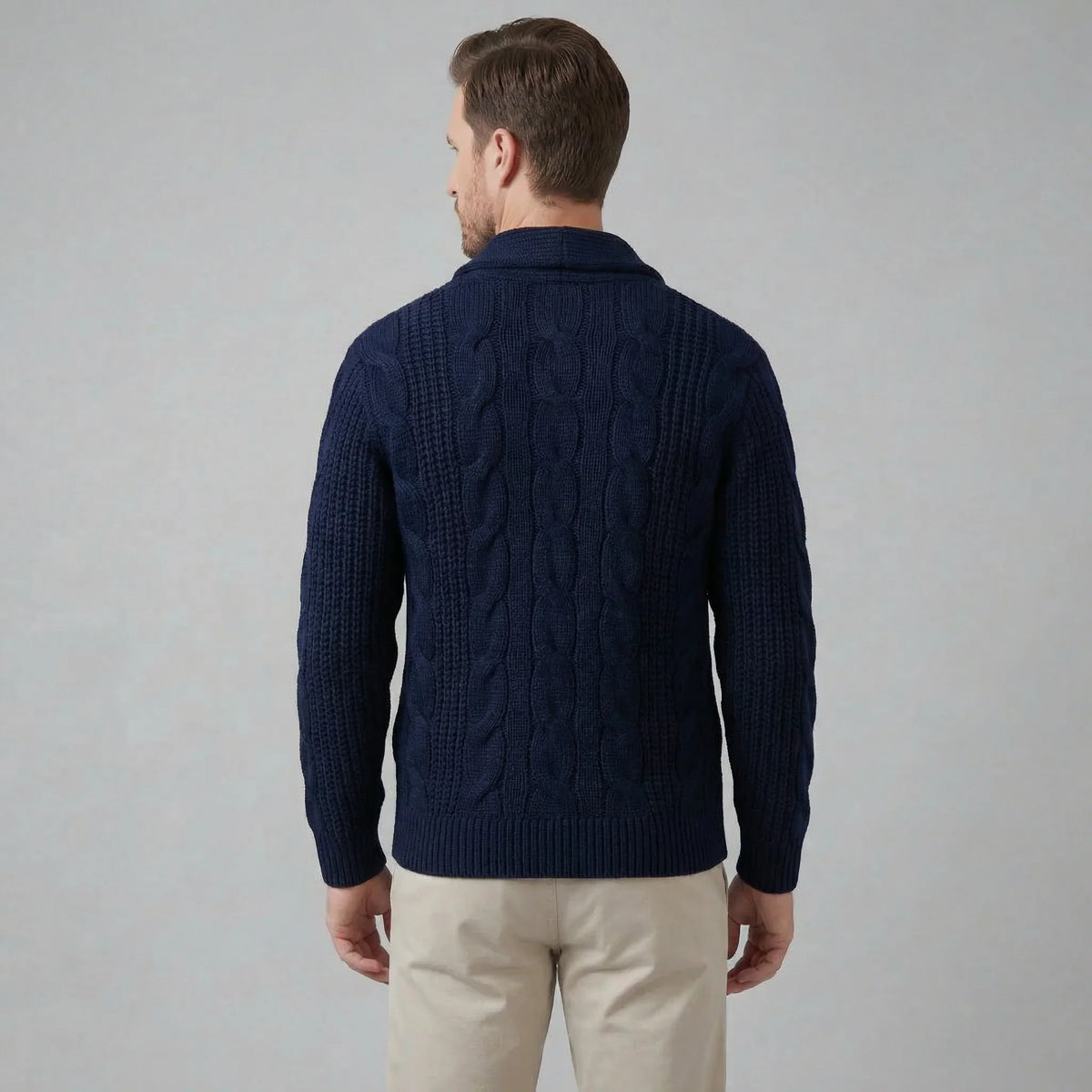 Cardigan Misto Lana Trecce Collo Sciallato Uomo