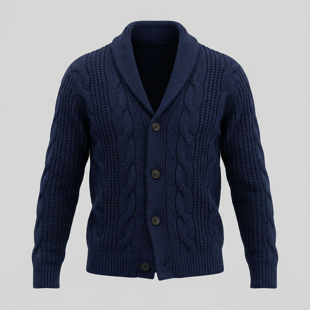 Cardigan Misto Lana Trecce Collo Sciallato Uomo