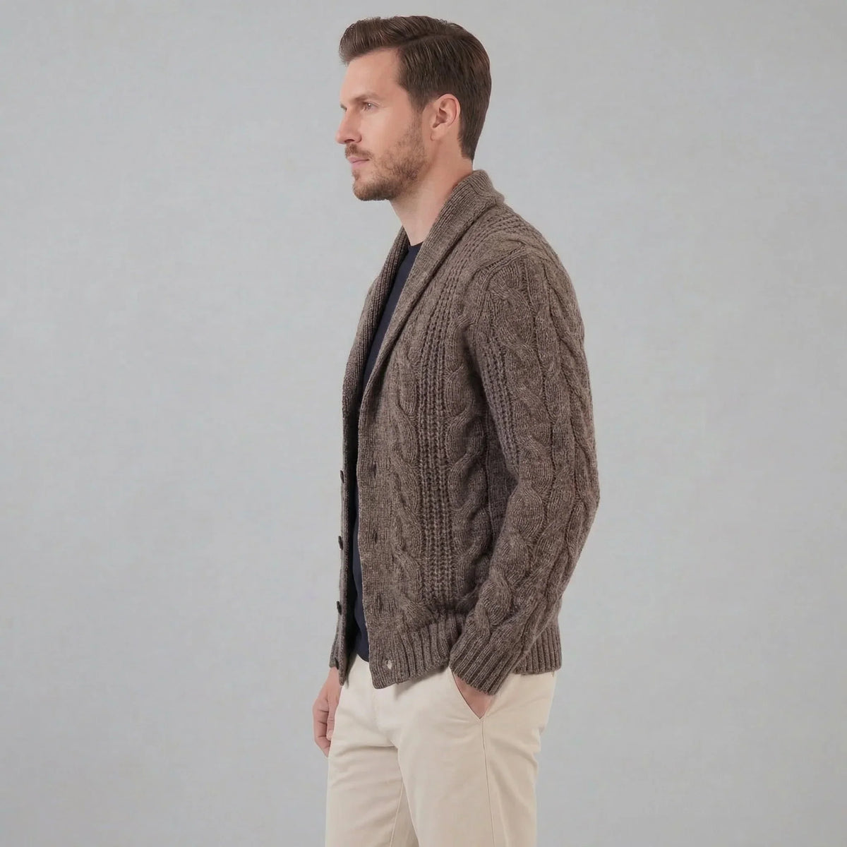 Cardigan Misto Lana Trecce Collo Sciallato Uomo