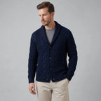 Cardigan Misto Lana Trecce Collo Sciallato Uomo Blu navy