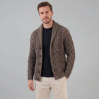 Cardigan Misto Lana Trecce Collo Sciallato Uomo Marrone