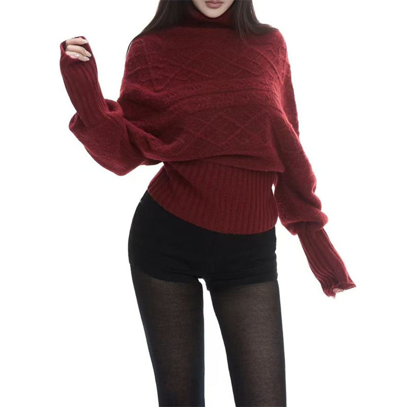 Dolcevita A Trecce Maniche A Pipistrello Donna Rosso