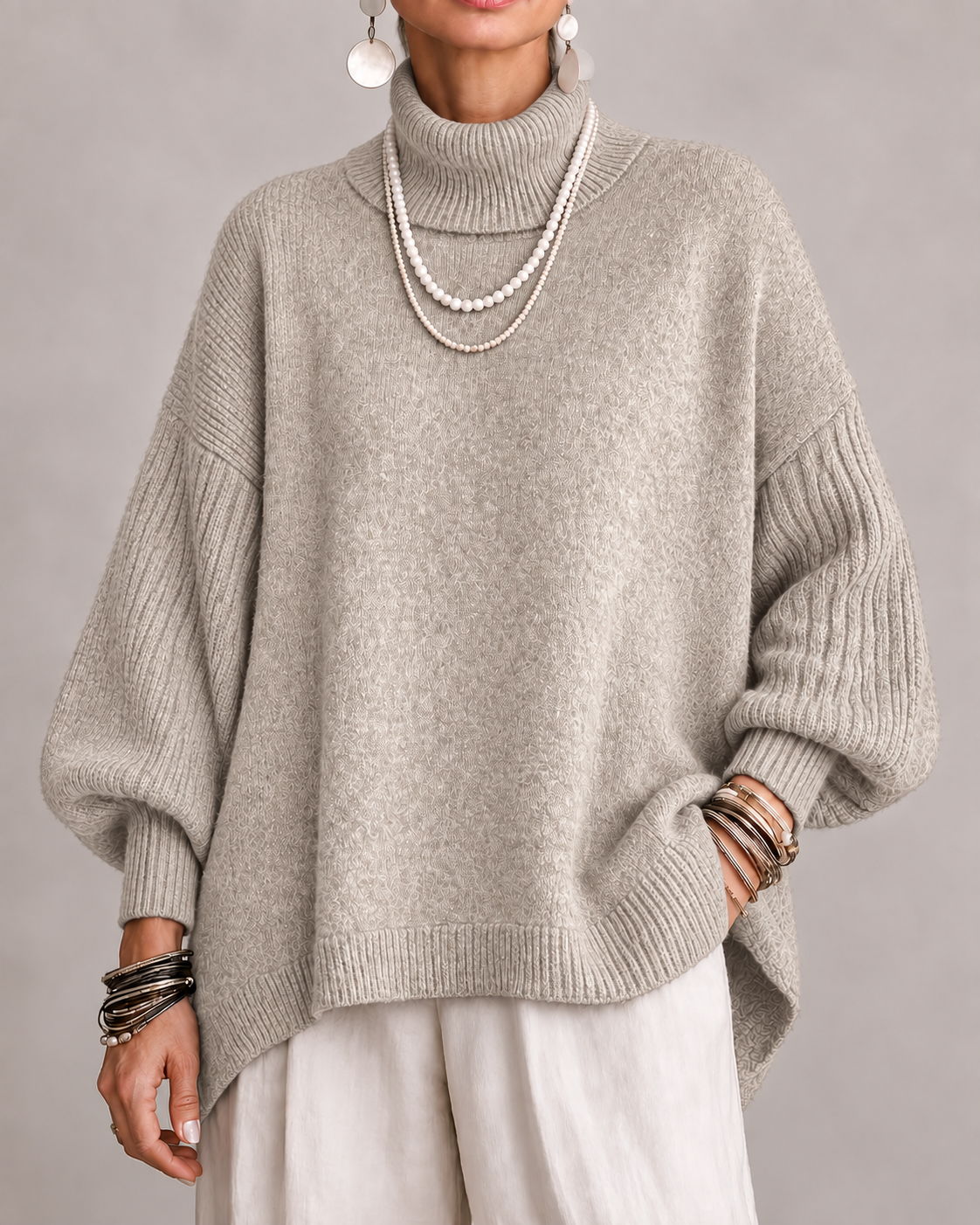 Dolcevita Maglia Morbida Donna Beige