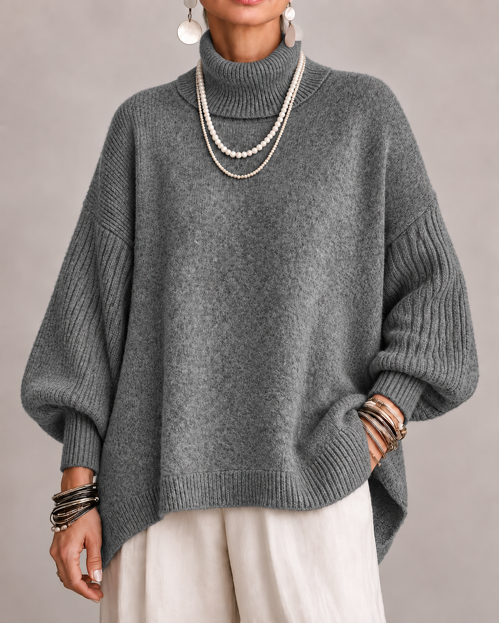 Dolcevita Maglia Morbida Donna Grigio