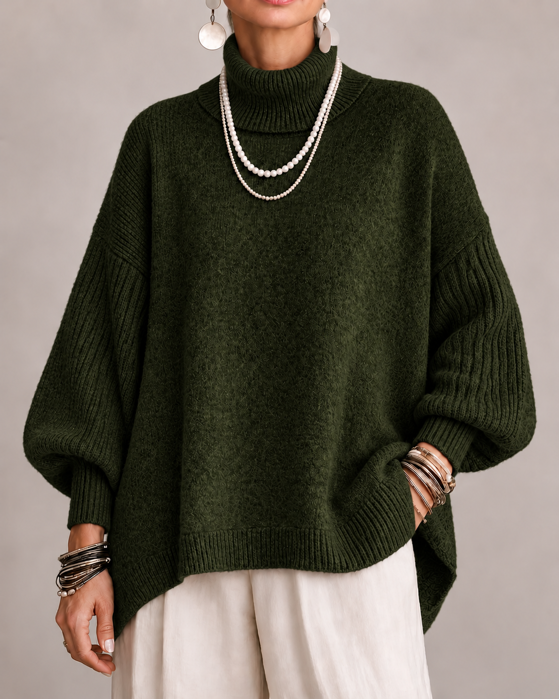 Dolcevita Maglia Morbida Donna Verde scuro