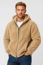 Felpa Teddy Con Cappuccio E Zip Uomo Beige