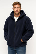 Felpa Teddy Con Cappuccio E Zip Uomo Blu scuro