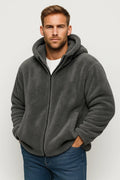 Felpa Teddy Con Cappuccio E Zip Uomo Grigio scuro