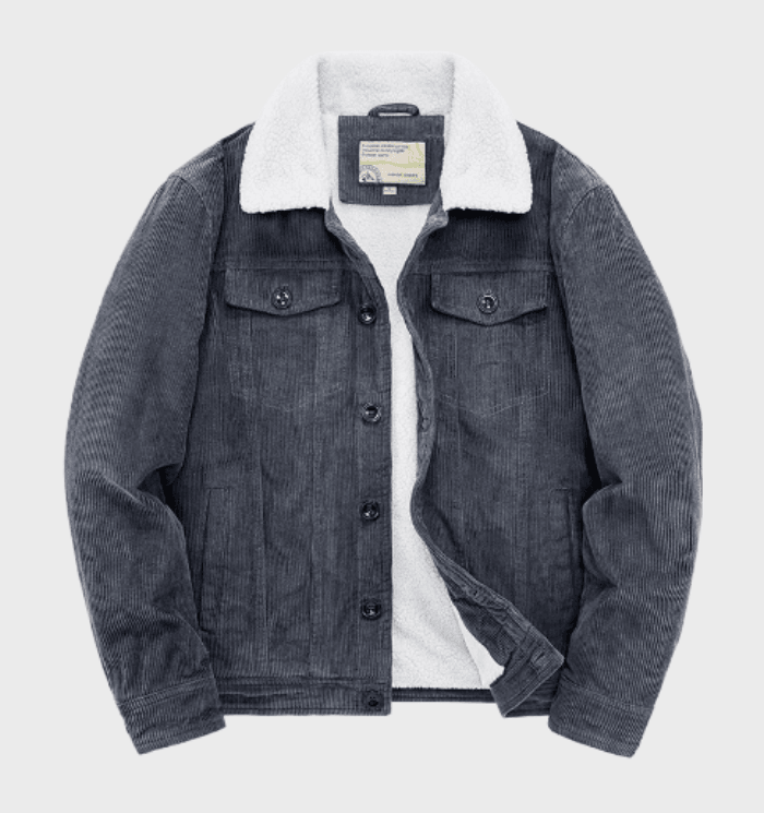 Giacca Trucker Velluto Foderata Sherpa Uomo Grigio