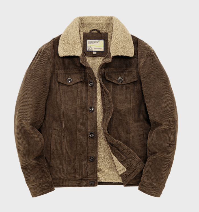 Giacca Trucker Velluto Foderata Sherpa Uomo Marrone scuro