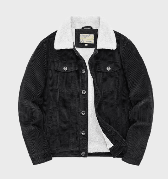 Giacca Trucker Velluto Foderata Sherpa Uomo Nero