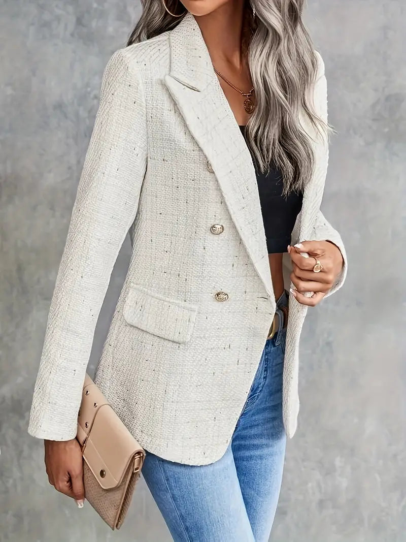 Giacca Tweed Aderente Leggera Donna Beige